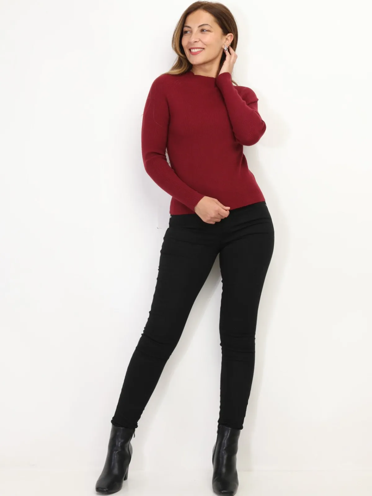 Outlet La Modeuse Pull côtelé à col montant Bordeaux