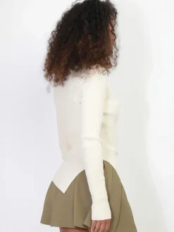 Clearance La Modeuse Pull côtelé asymétrique et fendu Beige