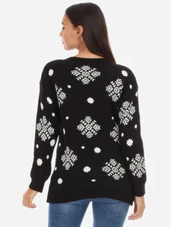 Hot La Modeuse Pull de Noël à motif renne Noir