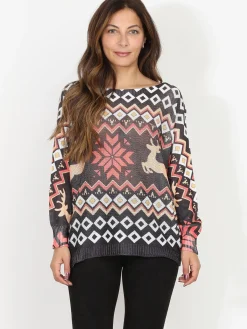 Outlet La Modeuse Pull de noël léger et imprimé Noir