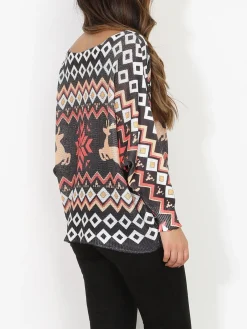 Outlet La Modeuse Pull de noël léger et imprimé Noir