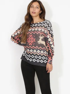 Outlet La Modeuse Pull de noël léger et imprimé Noir