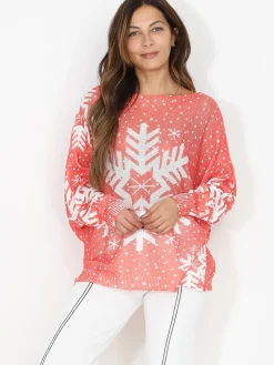 Clearance La Modeuse Pull de noël léger et imprimé Corail