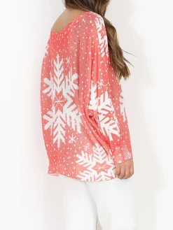 Clearance La Modeuse Pull de noël léger et imprimé Corail