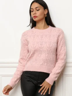 Best La Modeuse Pull droit en maille ajourée Rose