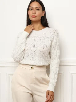 Discount La Modeuse Pull droit en maille ajourée Blanc
