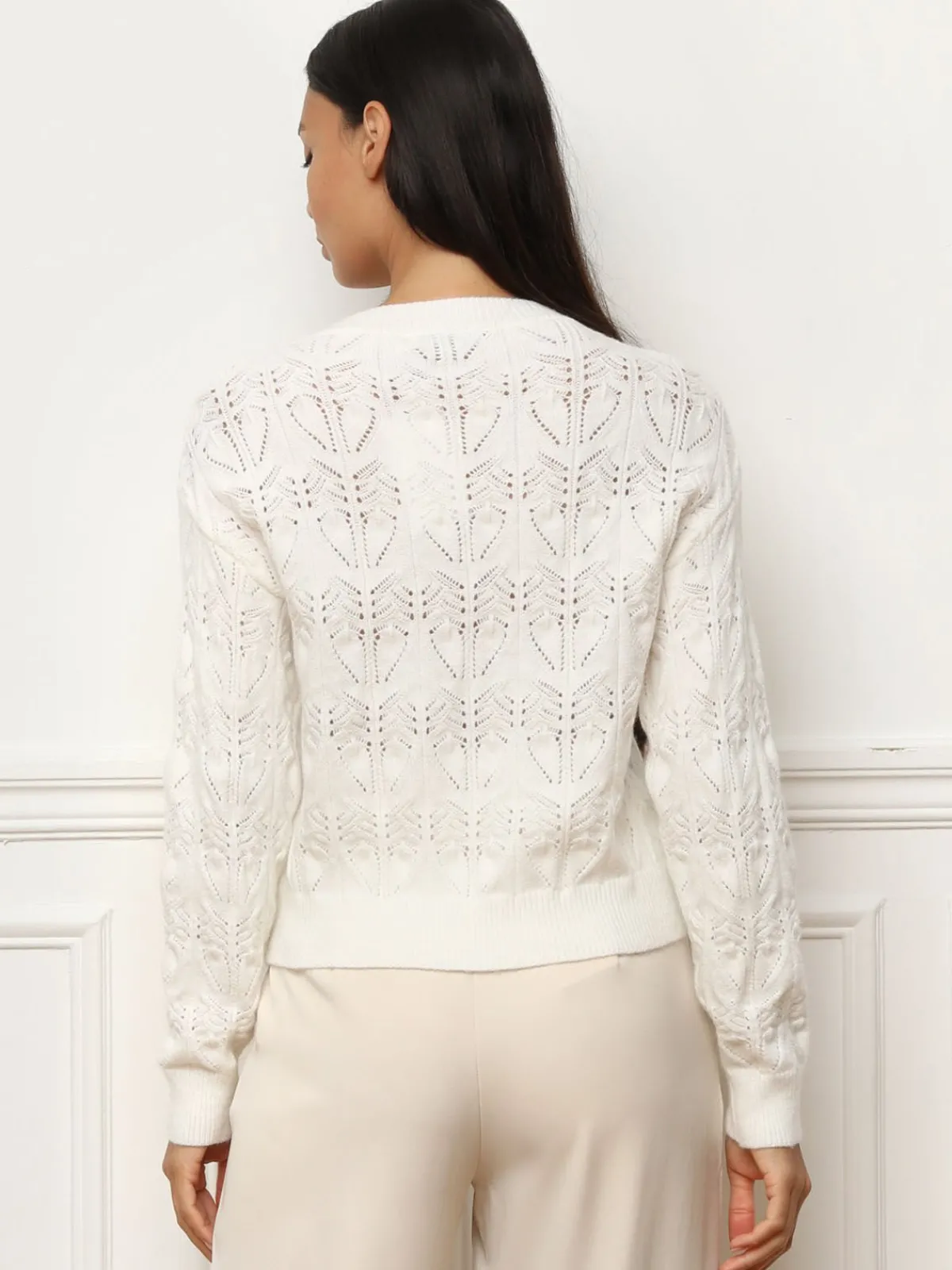 Discount La Modeuse Pull droit en maille ajourée Blanc
