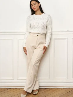 Discount La Modeuse Pull droit en maille ajourée Blanc