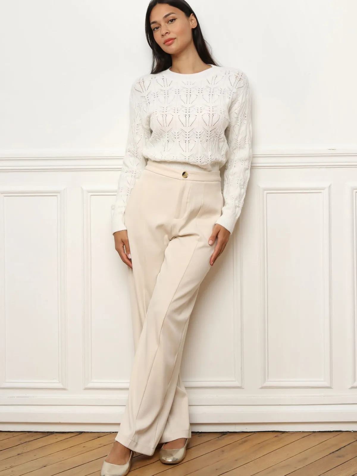 Discount La Modeuse Pull droit en maille ajourée Blanc