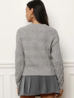 New La Modeuse Pull droit en maille ajourée Gris