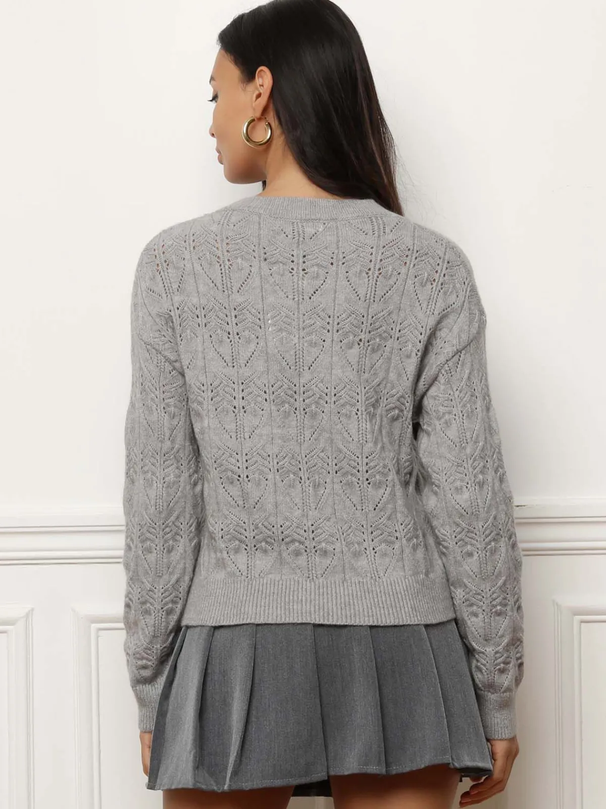 New La Modeuse Pull droit en maille ajourée Gris