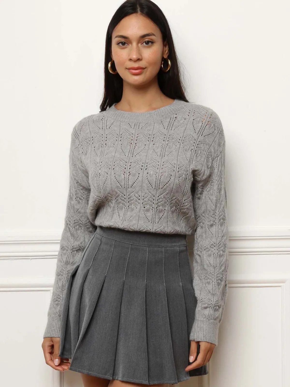 New La Modeuse Pull droit en maille ajourée Gris