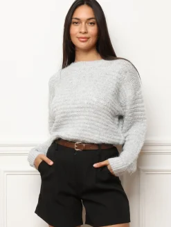 Discount La Modeuse Pull duveteux à sequins Gris