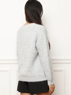 Discount La Modeuse Pull duveteux à sequins Gris