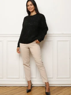 New La Modeuse Pull duveteux à sequins Noir