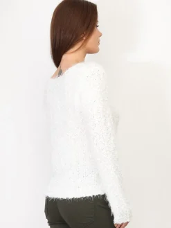 Hot La Modeuse Pull duveteux avec fils brillants Blanc