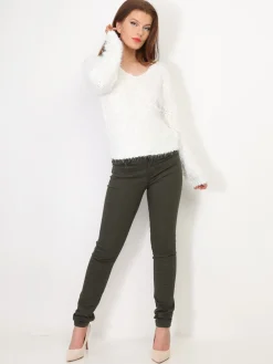 Hot La Modeuse Pull duveteux avec fils brillants Blanc