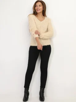 Online La Modeuse Pull duveteux avec fils brillants Beige