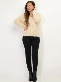 Online La Modeuse Pull duveteux avec fils brillants Beige
