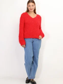 New La Modeuse Pull duveteux avec fils brillants Rouge