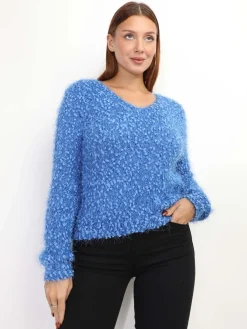 Outlet La Modeuse Pull duveteux avec fils brillants Bleu