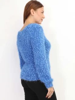 Outlet La Modeuse Pull duveteux avec fils brillants Bleu
