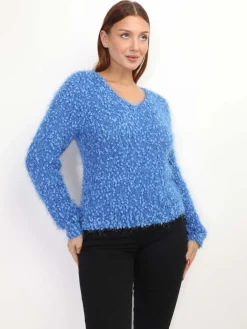 Outlet La Modeuse Pull duveteux avec fils brillants Bleu