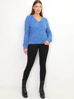 Outlet La Modeuse Pull duveteux avec fils brillants Bleu