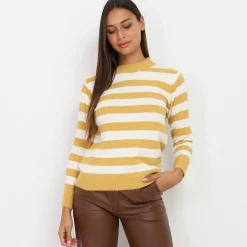 La Modeuse Pull duveteux rayé Jaune