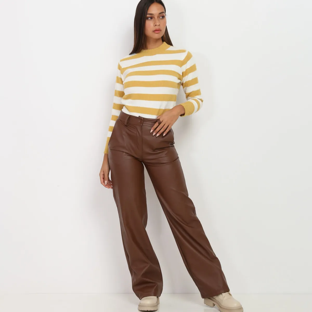 La Modeuse Pull duveteux rayé Jaune