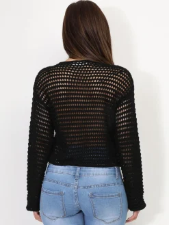 Outlet La Modeuse Pull en crochet Noir