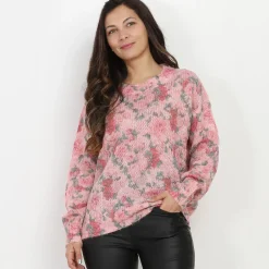 Best La Modeuse Pull en crochet à motifs fleurs Rose