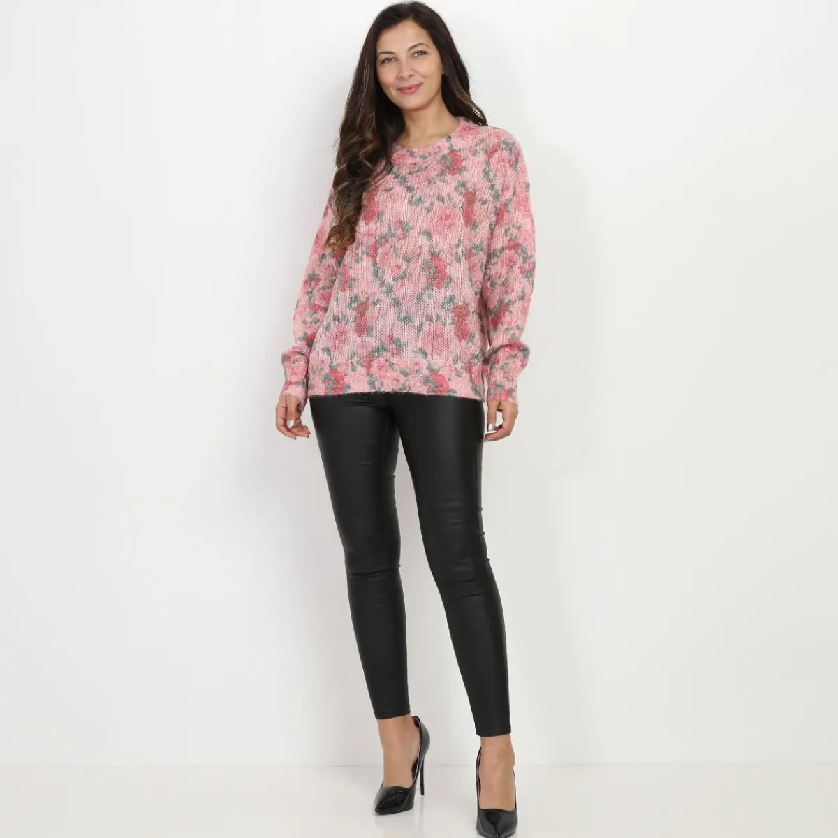 Best La Modeuse Pull en crochet à motifs fleurs Rose