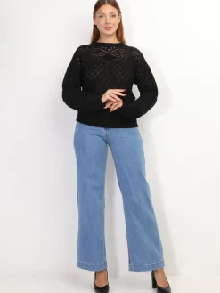 La Modeuse Pull en crochet ajouré Noir