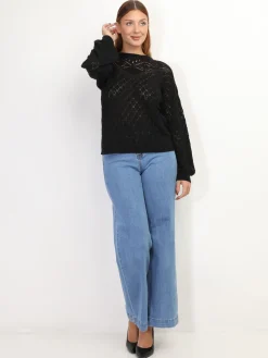 La Modeuse Pull en crochet ajouré Noir