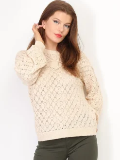 Discount La Modeuse Pull en crochet ajouré Beige