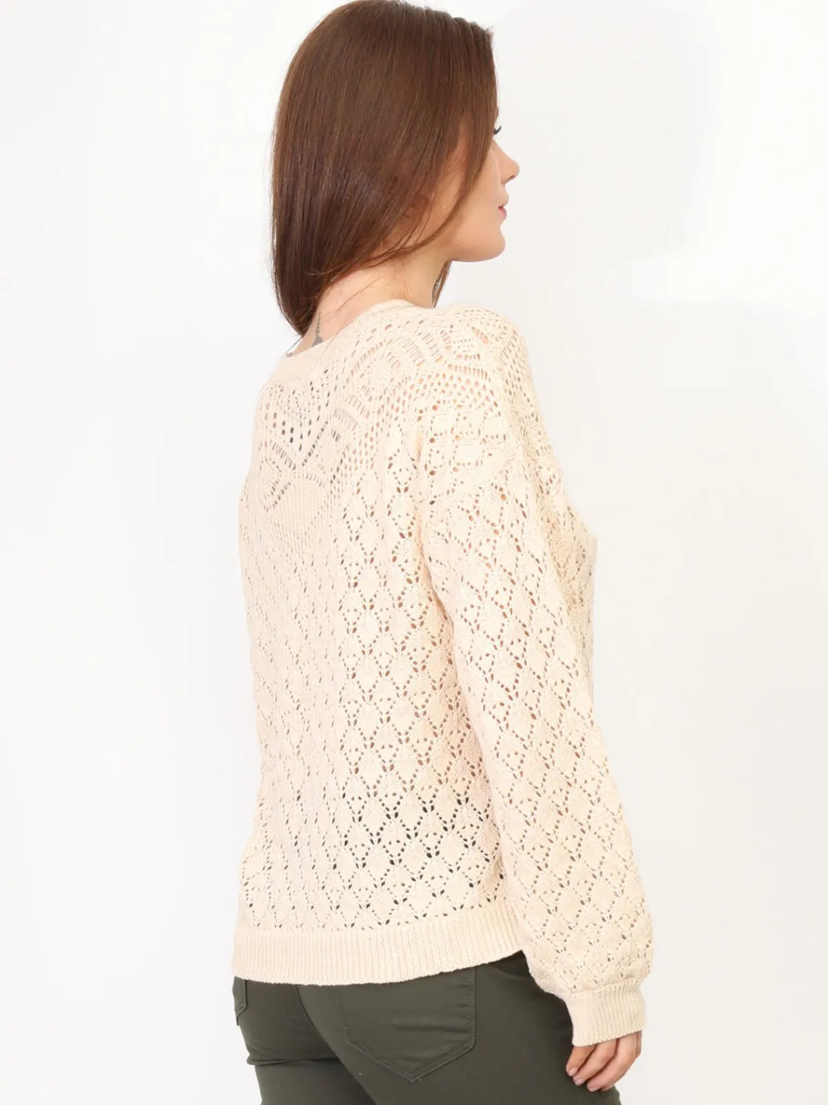 Discount La Modeuse Pull en crochet ajouré Beige