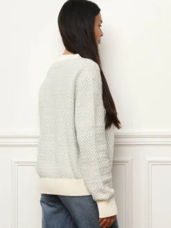 New La Modeuse Pull en crochet tressé avec fils dorés Grisclair