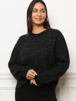 Best La Modeuse Pull en crochet tressé avec fils dorés Noir