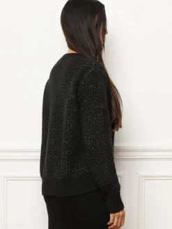 Best La Modeuse Pull en crochet tressé avec fils dorés Noir