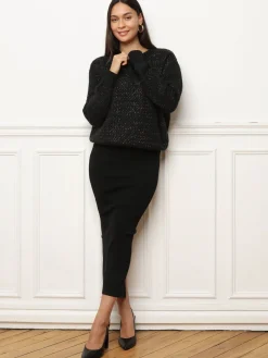 Best La Modeuse Pull en crochet tressé avec fils dorés Noir