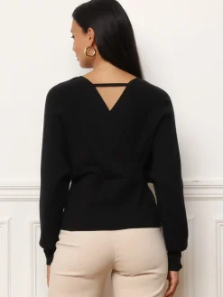 Outlet La Modeuse Pull en maille à col cache coeur Noir