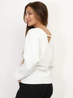 Online La Modeuse Pull en maille à col cache coeur Blanc