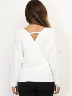 Online La Modeuse Pull en maille à col cache coeur Blanc
