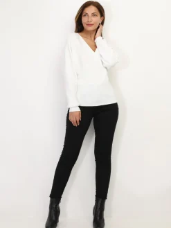 Online La Modeuse Pull en maille à col cache coeur Blanc