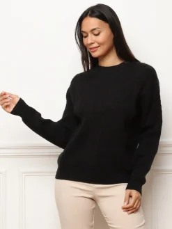 New La Modeuse Pull en maille ajourée à motifs Noir