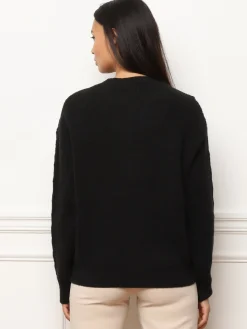 New La Modeuse Pull en maille ajourée à motifs Noir