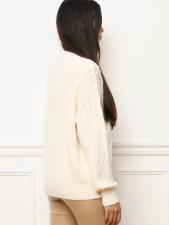 Hot La Modeuse Pull en maille ajourée à motifs Ecru