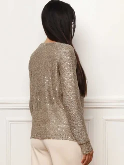 La Modeuse Pull en maille ajourée à sequins Doré