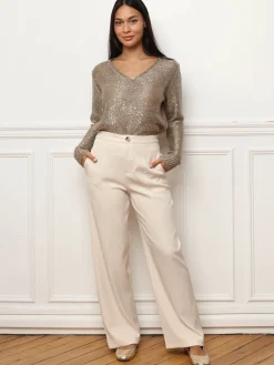 La Modeuse Pull en maille ajourée à sequins Doré